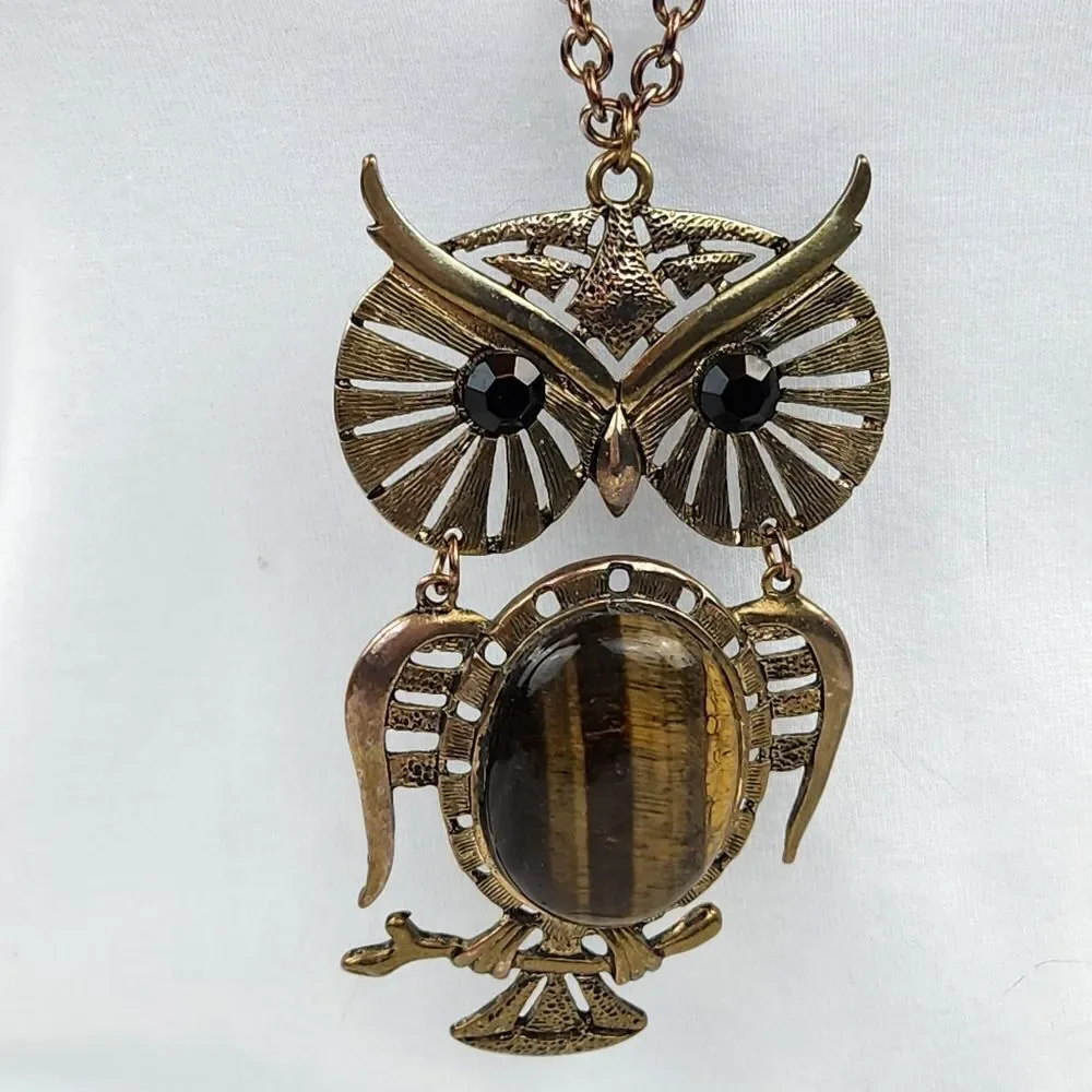 🔺️Tigers Eye Owl Pendant Necklace